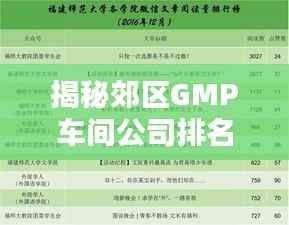 揭秘郊区GMP车间公司排名及影响力,行业权威榜单不容错过