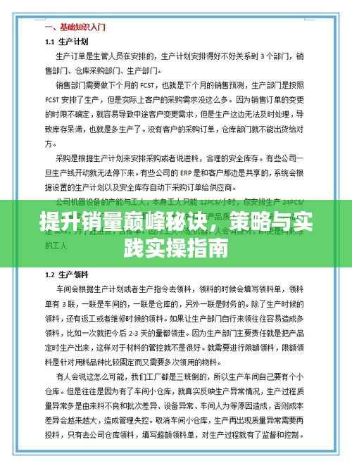 提升销量巅峰秘诀,策略与实践实操指南