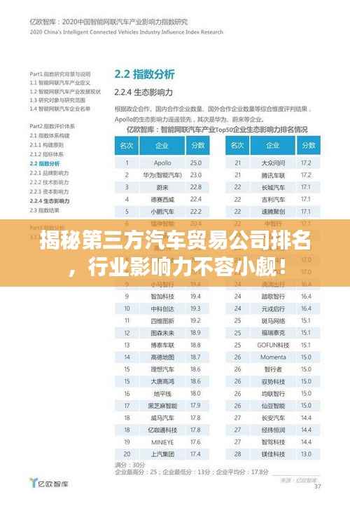 揭秘第三方汽车贸易公司排名,行业影响力不容小觑!