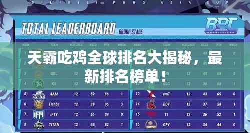 天霸吃鸡全球排名大揭秘,最新排名榜单!